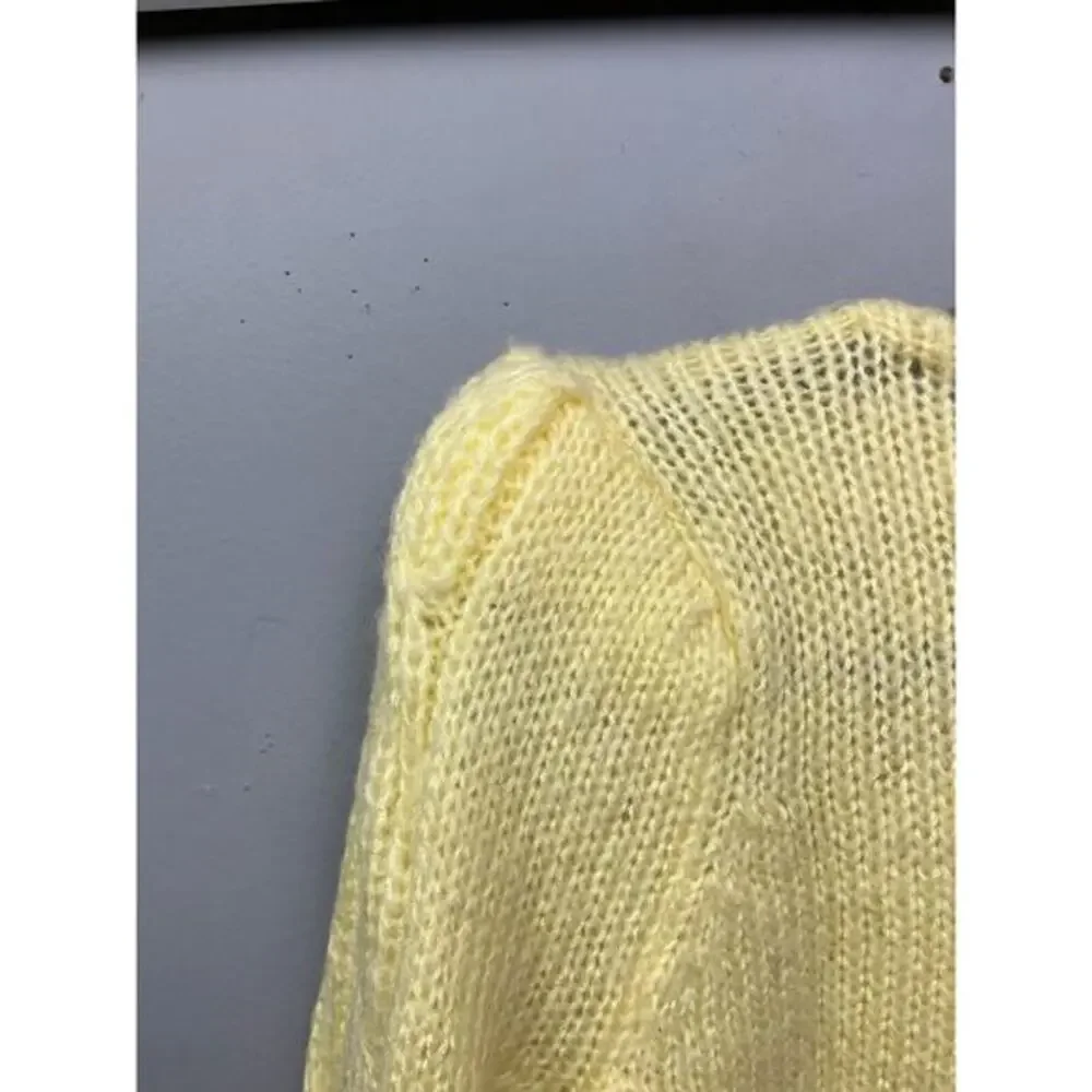Vintage Cristina's Cable Knit Sweater Womens Medium Yellow‎ Puff sleeve Pullover